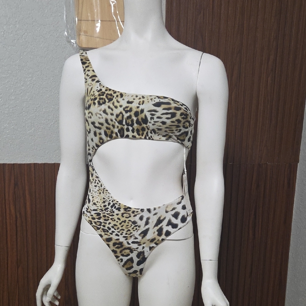 Tinibikini Swimwear Leopard Print One-Shoulder Swimsuit Women Xs Sz